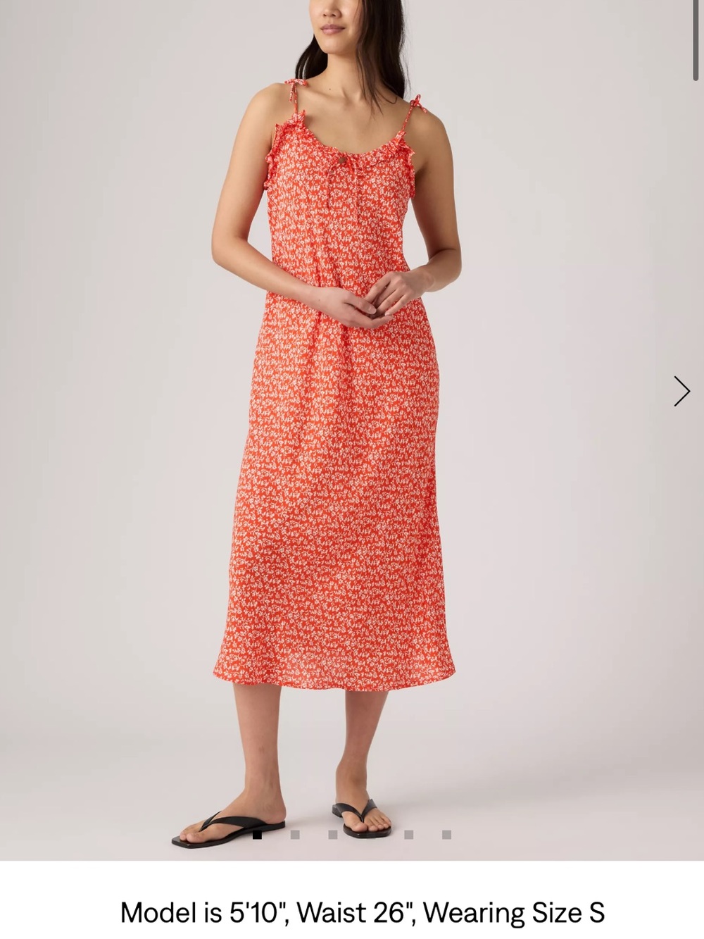 NEW Levi’s Orange and White Floral Spaghetti-Strap Midi Dress, large